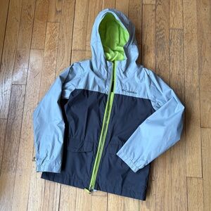 Columbia Kids Gray and Black Rain Jacket with Bright Lime Trim